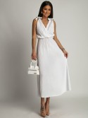 Muslin summer dress with an envelope neckline, white SF22317